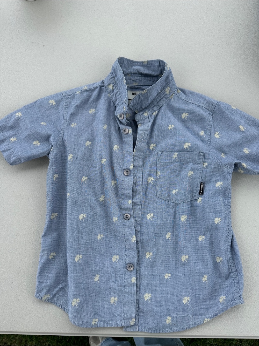 Billabong Light Blue Palm-Print Short Sleeve Button-Up Shirt